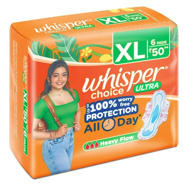 Procter and Gamble Whisper Choice Ultra XL Sanitary Pads for Women  (Pack of 6) - 6 Pads