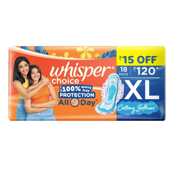 Procter and Gamble Whisper Choice XL Sanitary Pads For Women (Pack of 18) - 18 Pads