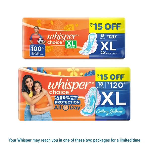 Procter and Gamble Whisper Choice XL Sanitary Pads For Women (Pack of 18) - 18 Pads