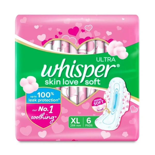 Procter and Gamble Whisper Ultra Skin Love Soft Sanitary Pads - XL (Pack of 6) - 6 Pads