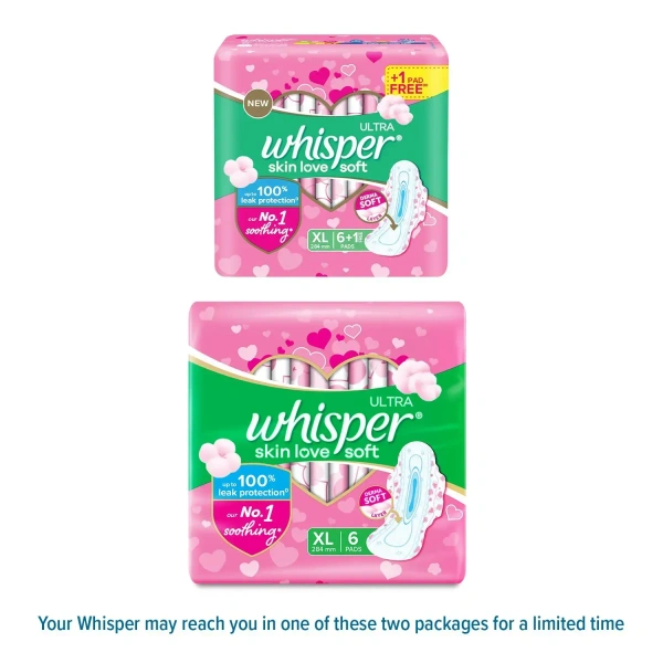 Procter and Gamble Whisper Ultra Skin Love Soft Sanitary Pads - XL (Pack of 6) - 6 Pads