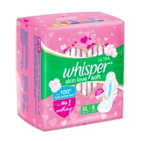 Procter and Gamble Whisper Ultra Skin Love Soft Sanitary Pads - XL (Pack of 6) - 6 Pads