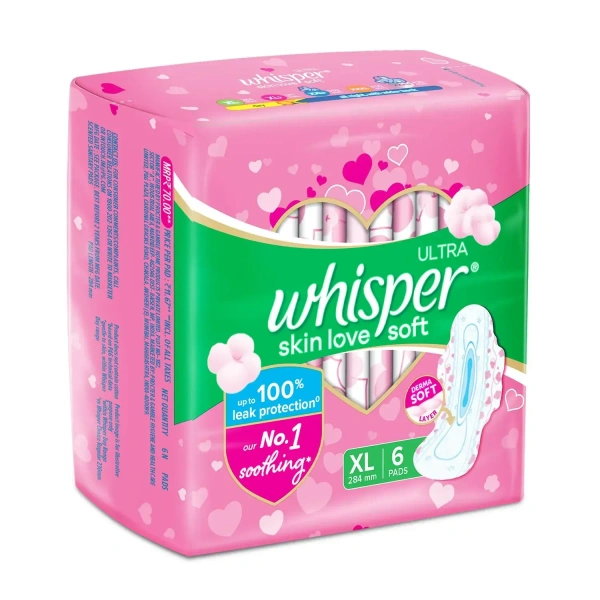 Procter and Gamble Whisper Ultra Skin Love Soft Sanitary Pads - XL (Pack of 6) - 6 Pads
