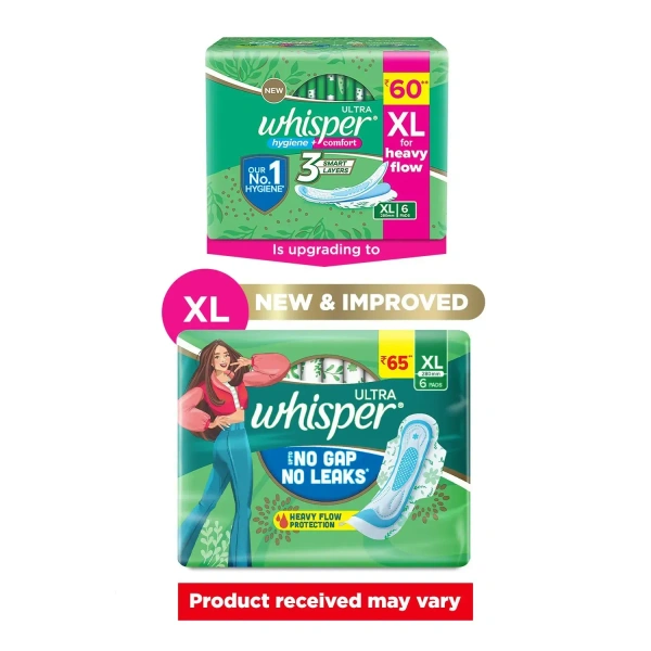 Procter and Gamble Whisper Ultra Up To No Gap No Leaks Sanitary Pads, XL+ (Pack of 6) - 6 Pads