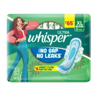 Procter and Gamble Whisper Ultra Up To No Gap No Leaks Sanitary Pads, XL+ (Pack of 6) - 6 Pads