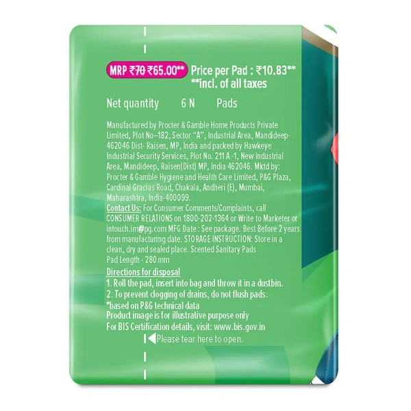 Procter and Gamble Whisper Ultra Up To No Gap No Leaks Sanitary Pads, XL+ (Pack of 6) - 6 Pads