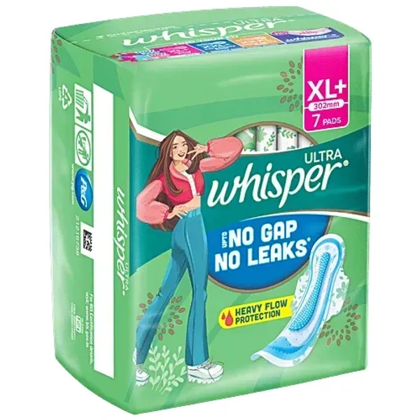 Procter and Gamble Whisper Ultra Up To No Gap No Leaks Sanitary Pads, XL+ (Pack of 7) - 7 Pads