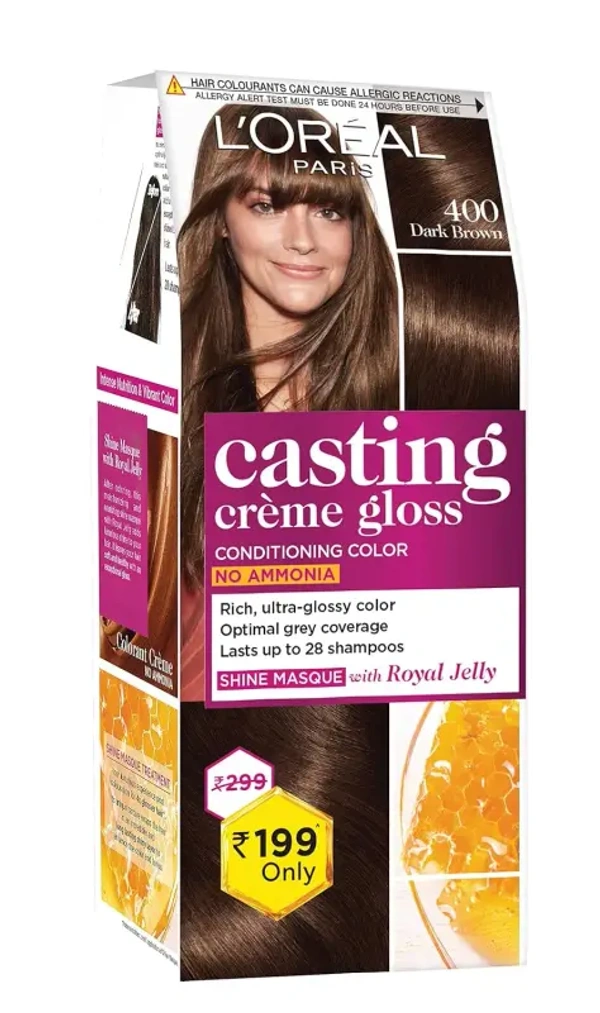 Garnier L'Oreal Paris Casting Crème Gloss Small Pack, 400 Dark Brown,  Hair Colour - 20g+20ml+5g