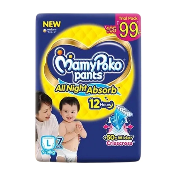 MamyPoko Pants All Night Absorb Baby Pants,Large Size (L),9-14 kg, 7Pcs
