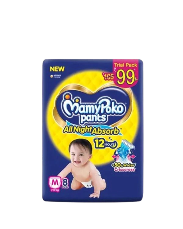 Mamy Poko Pants All Night Absorb Baby Pants,Medium Size (M),7-12 kg, 8Pcs