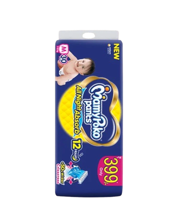 Unicharm.co.in Mamy Poko Pants All Night Absorb Baby Pants,Medium Size (M),7-12 kg, 30Pcs - Medium Size