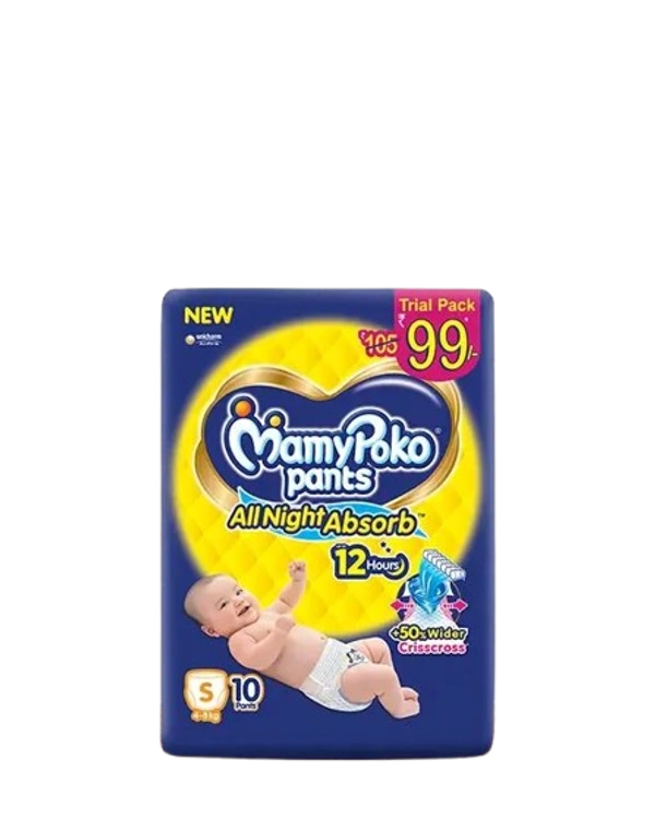Mamy Poko Pants All Night Absorb Baby Pants,Small Size (S),4-8 kg, 10Pcs