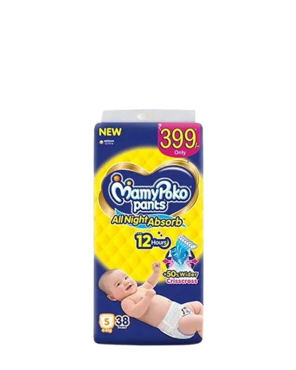 Unicharm.co.in Mamy Poko Pants All Night Absorb Baby Pants,Small Size (S),4-8 kg, 38Pcs - Small Size