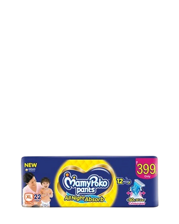 Unicharm.co.in Mamy Poko Pants All Night Absorb Baby Pants,Xtra Large Size (XL),12-17 kg, 22Pcs - Xtralarge Size