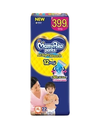 Unicharm.co.in Mamy Poko Pants All Night Absorb Baby Pants,Xtra Large Size (XL),12-17 kg, 22Pcs - Xtralarge Size
