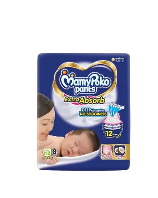 Unicharm.co.in Mamy Poko Pants Extra Absorb Baby Pants For New Born Baby (NB),0-5 kg 8Pcs - New Born