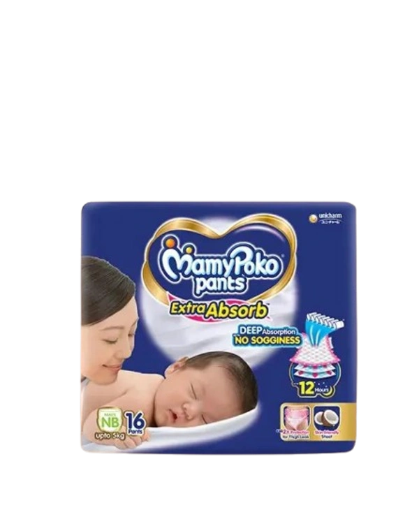 Unicharm.co.in Mamy Poko Pants Extra Absorb Baby Pants For New Born Baby (NB),0-5 kg 16Pcs - New Born