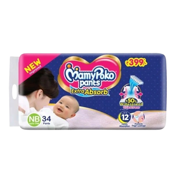 Unicharm.co.in Mamy Poko Pants Extra Absorb Baby Pants For New Born Baby (NB),0-5 kg 34Pcs - New Born