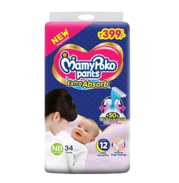 Unicharm.co.in Mamy Poko Pants Extra Absorb Baby Pants For New Born Baby (NB),0-5 kg 34Pcs - New Born