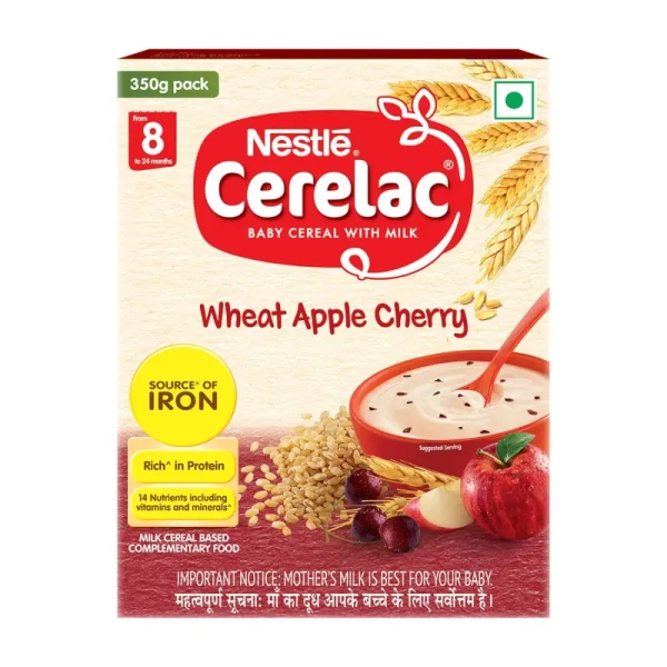 Nestle S.A. Nestle Cerelac Baby Food Cereal Wheat Apple Cherry for 8 to 24 Months Baby - 350gm