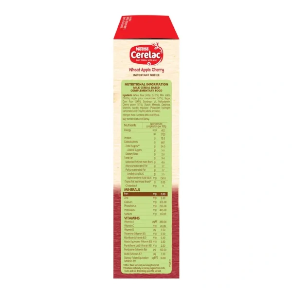 Nestle S.A. Nestle Cerelac Baby Food Cereal Wheat Apple Cherry for 8 to 24 Months Baby - 350gm