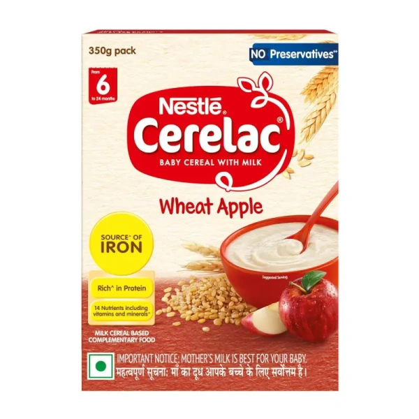 Nestle S.A. Nestle Cerelac Baby Food Cereal Wheat Apple Cherry for 6 to 24 Months Baby - 350gm