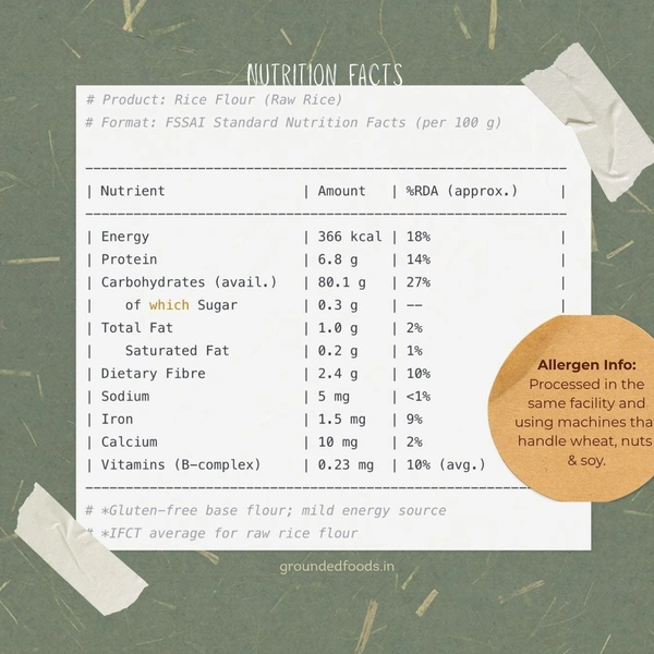 Rice flour Fine ground - Raw Rice | 1kg