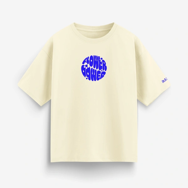 Flower Power Oversized T-Shirt – Cream | Graphic Unisex Tee | Streetwear Style