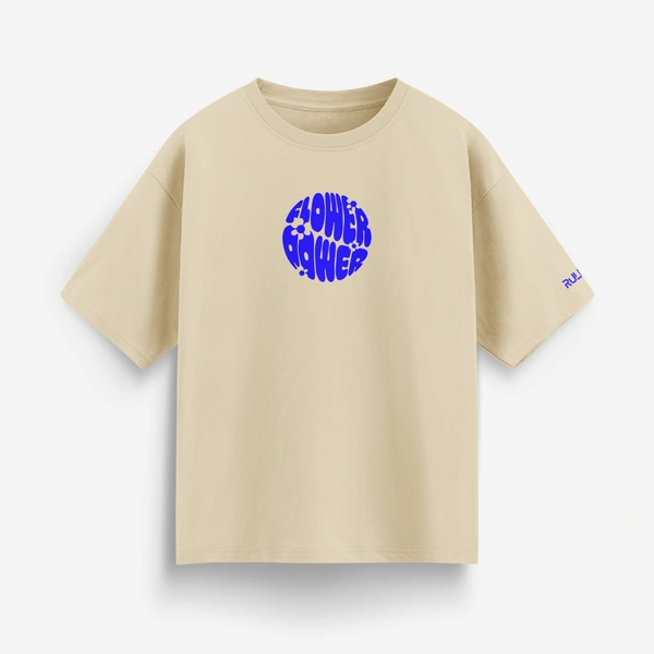 Flower Power Oversized T-Shirt – Cream | Graphic Unisex Tee | Streetwear Style