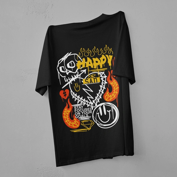 Happy-Sad Graffiti Oversized T-Shirt