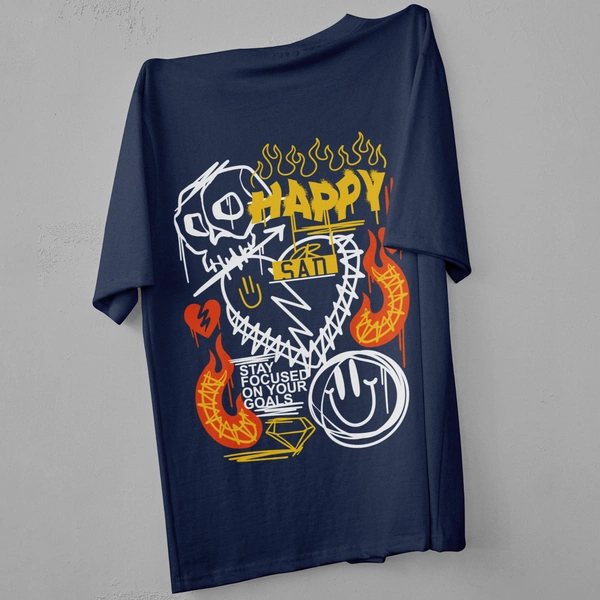 Happy-Sad Graffiti Oversized T-Shirt