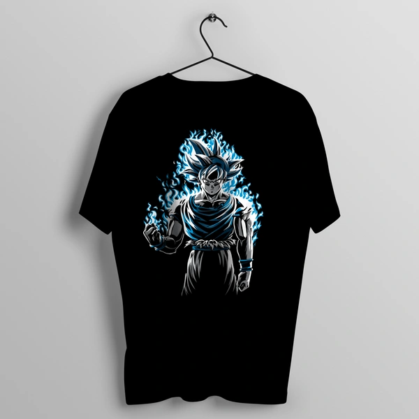 Dragon Ball Inspired Oversized Goku Tee – Ultra Instinct Flame Design
