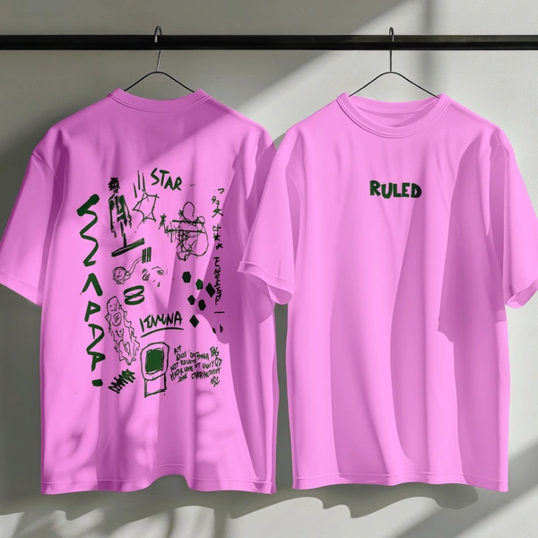 White Graphic Streetwear T-Shirt – Hand-Drawn Abstract Doodle Art | RULED Oversized Tee