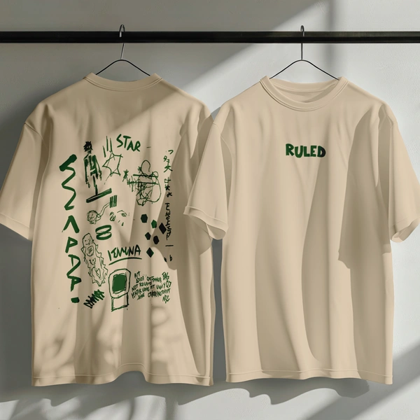 White Graphic Streetwear T-Shirt – Hand-Drawn Abstract Doodle Art | RULED Oversized Tee