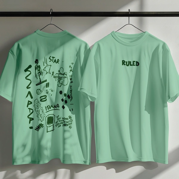 White Graphic Streetwear T-Shirt – Hand-Drawn Abstract Doodle Art | RULED Oversized Tee