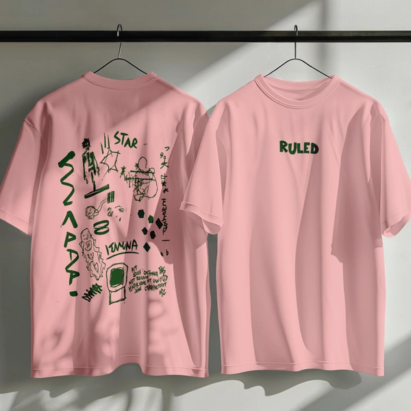 White Graphic Streetwear T-Shirt – Hand-Drawn Abstract Doodle Art | RULED Oversized Tee