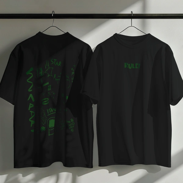 White Graphic Streetwear T-Shirt – Hand-Drawn Abstract Doodle Art | RULED Oversized Tee