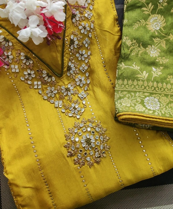 Silk Suit  - Yellow, Free Size