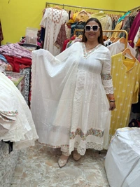 Mal Cotton White Anarkali  - White, 38 42 44