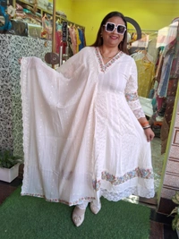 Mal Cotton White Anarkali  - White, 38 42 44