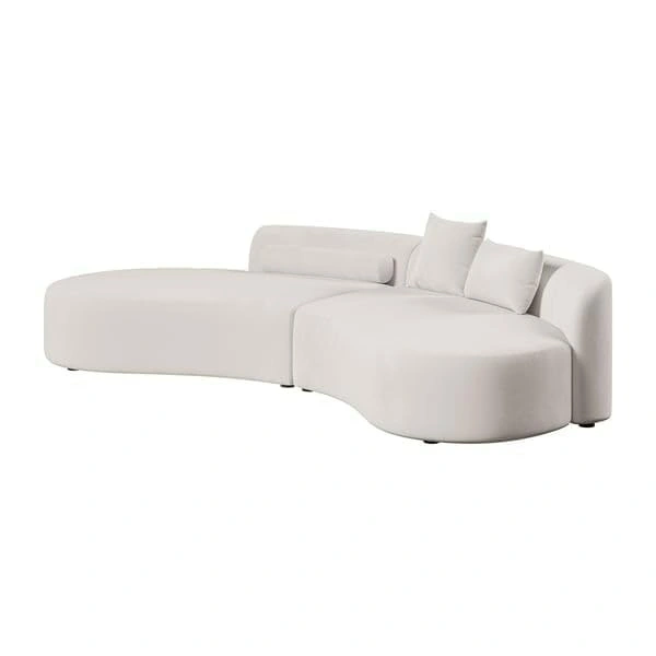 Best Modular Furniture Antique Wood Hub Modern Velvet Curved 3 Seater chesterfiled Sofa Pillows Included (Sectional, Off White)