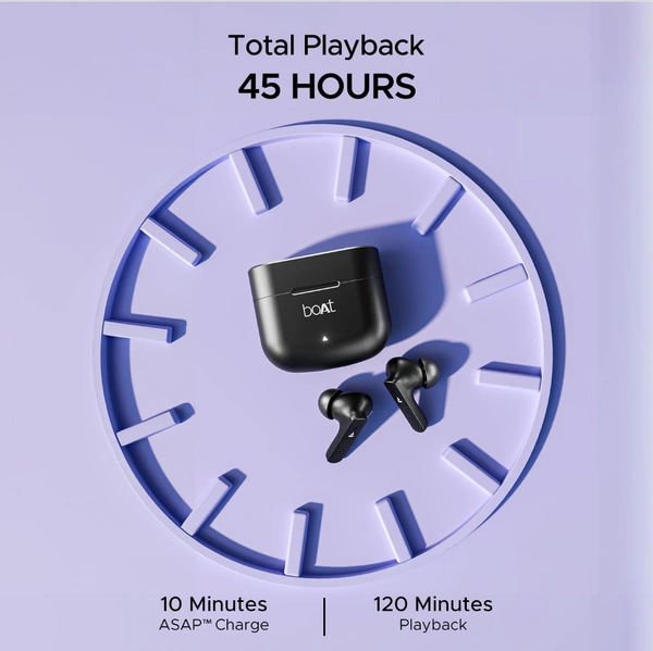 Boat boAt Newly Launched Airdopes 91 TWS Earbuds with 45 hrs Playtime, Beast™ Mode with 50 ms Low Latency, Dual Mics with ENx™, ASAP™ Charge, IWP™ Tech, IPX4 & Bluetooth v5.3 - Black