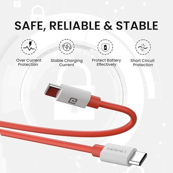 Portronics Konnect Dash Max 65W Type C to Type C Fast Charging PD Cable with 480Mbps Data Sync,1M Length Compatible with iPhone 15 series, Type C Smartphones, iPad, MacBook & Other Type C devices - Red, Type C