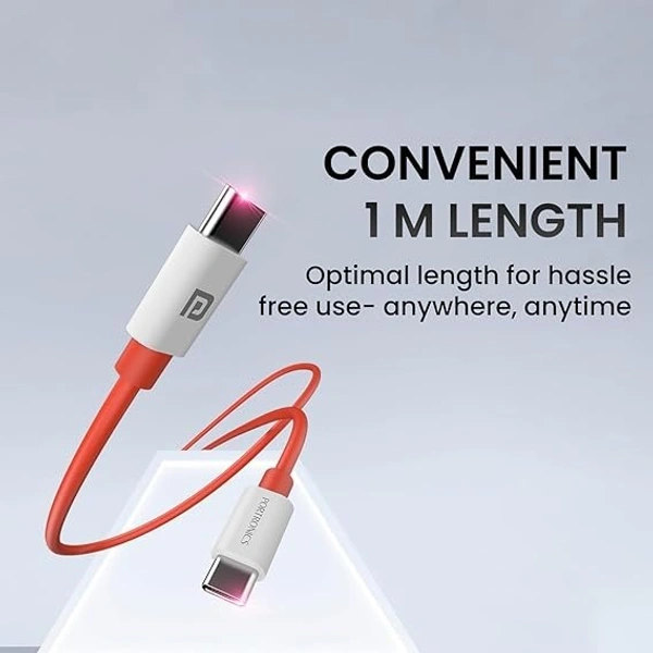 Portronics Konnect Dash Max 65W Type C to Type C Fast Charging PD Cable with 480Mbps Data Sync,1M Length Compatible with iPhone 15 series, Type C Smartphones, iPad, MacBook & Other Type C devices - Red, Type C