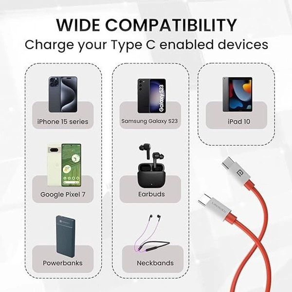 Portronics Konnect Dash Max 65W Type C to Type C Fast Charging PD Cable with 480Mbps Data Sync,1M Length Compatible with iPhone 15 series, Type C Smartphones, iPad, MacBook & Other Type C devices - Red, Type C