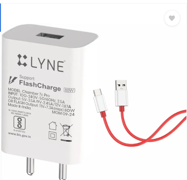 LYNE 80W Supercharge 7.3 A Wall Charger - White, TYPE C 80W