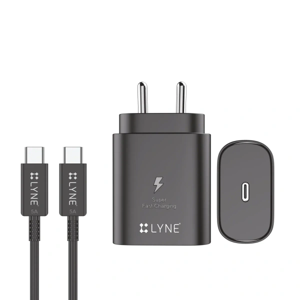 LYNE Chamber 22c 25W Output with Type-C cable, Super Fast Charging - Black, TYPE C 25W