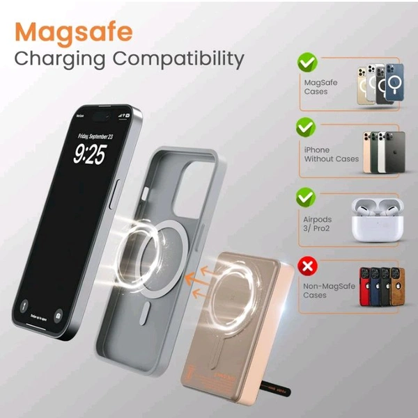 Portronics Chyro 10000mah Magnetic Wireless Fast Charging Powerbank with Magsafe Mobile Stand,in-built Type C Cable,20w Max Output for Iphone and Above, Android and Other Qi Enabled Devices(mocha) - Mocha, 10k