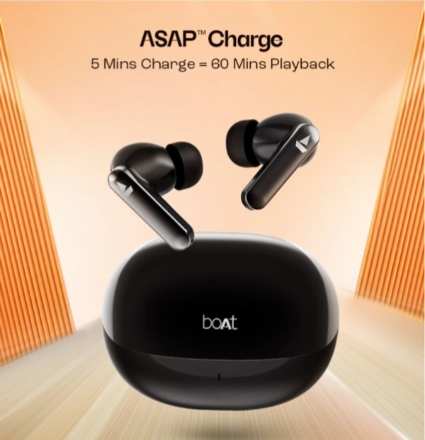 boAt Airdopes 301 TWS Earbuds w/ 75H Playtime, Quad Mics w/ ENx & ASAP Charge - Midnight Shadow, TWS