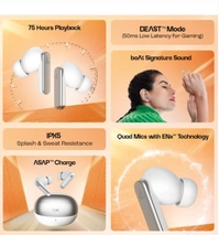 boAt Airdopes 301 TWS Earbuds w/ 75H Playtime, Quad Mics w/ ENx & ASAP Charge - Midnight Shadow, TWS